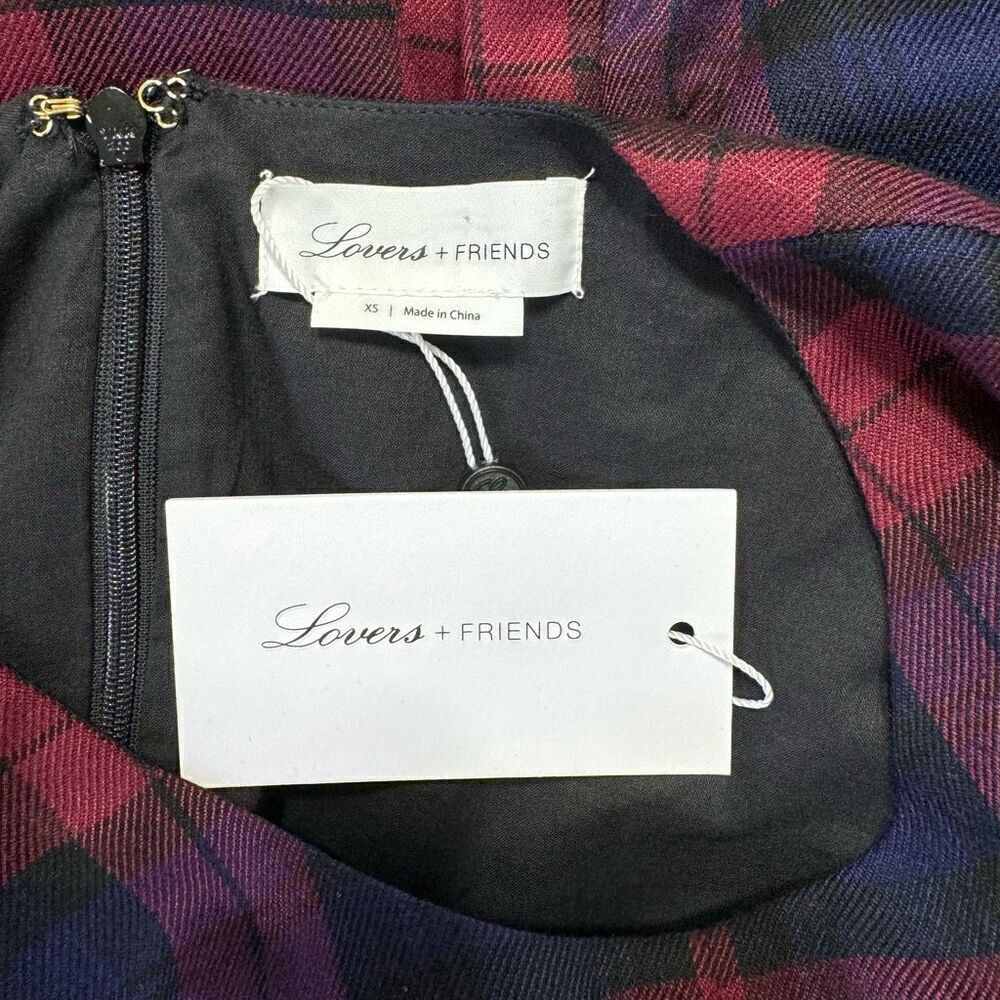 NWT Lovers + Friends Liliana Plaid Long Sleeve Mini Dress Burgundy Blue Size XS - Picture 5 of 7